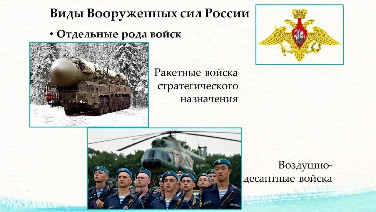 Отдельные роды вс рф. Рода войск Вооруженных сил РФ. Предназначение ВДВ. Служба в ракетных войсках плюсы и минусы. Предназначение ВДВ тест.