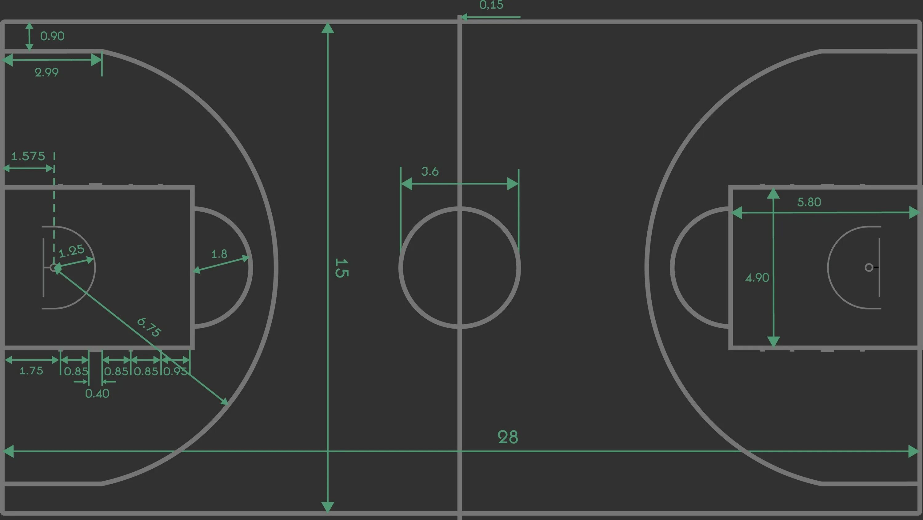 Размер баскетбольной площадки в баскетболе. Разметка баскетбольной площадки 18х9. Разметка баскетбольной площадки 26х14. Баскетбольная площадка 24х13 разметка. Баскетбольная площадка Размеры FIBA.