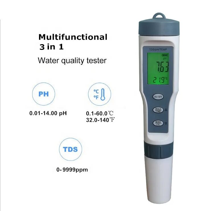 Tds temp. PH-метр, TDS-метр, ОВП-метр.. Многофункциональный цифровой тестер воды 2 в 1 PH/Temp. TDS ЕС Meter. Water quality Tester ez 9901.