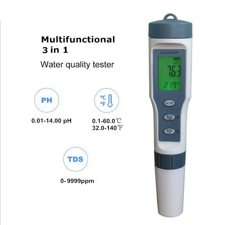 PH-метр, TDS-метр, ОВП-метр.. Многофункциональный цифровой тестер воды 2 в 1 PH/Temp. TDS ЕС Meter. Water quality Tester ez 9901. Tds temp