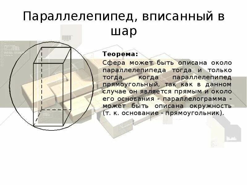 Шар вписанный в прямоугольный параллелепипед. Шар описанный около параллелепипеда. Параллелепипед вписанный в шар. Шар вписан в прямоугольный параллелепипед. Сфера вписанная в параллелепипед.