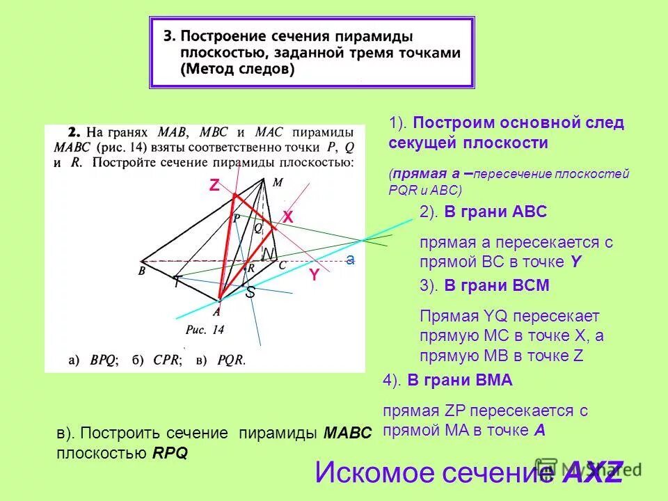 на рисунке 17 точки m n q и p середины отрезков db dc ac ab. построение сечений призмы. постройте сечение призмы плоскостью. задания на построение пирамиды. построение сечений пирамиды.