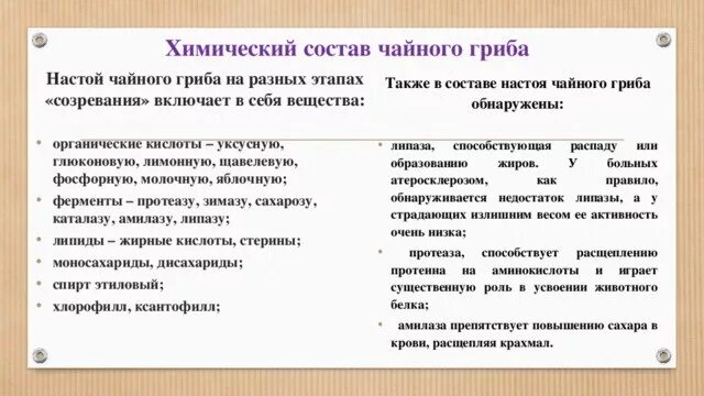 Чайный гриб химический состав. Химический состав чайного гриба таблица. Чайный гриб состав. Чайный гриб настой состав. При диабете можно пить чайный гриб