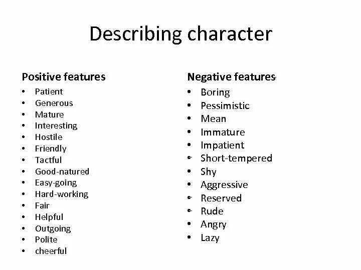 Character's features. Describing character. Traits of character с переводом. Positive and negative traits of character. Describing character ответы.