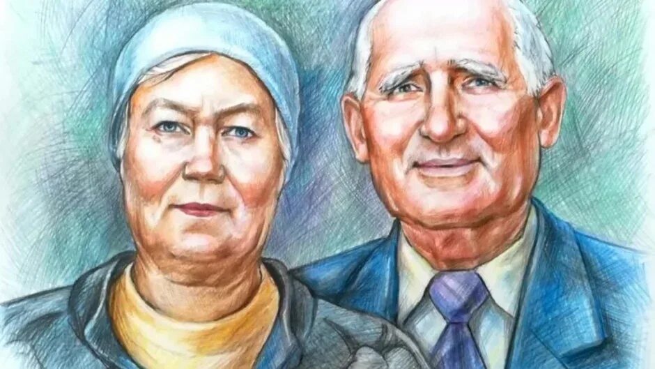 Портрет бабушки и дедушки. Портрет пожилого человека. Рисование для пожилых людей. Рисунок пожилого человека.