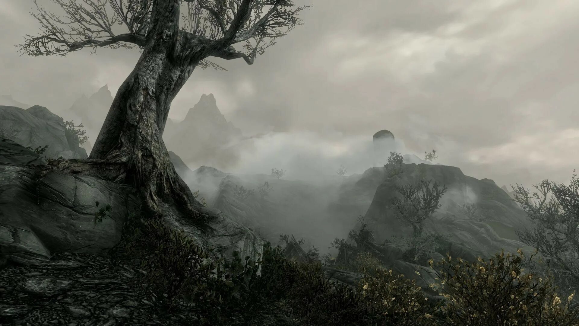 Игра где туман. Роща Ведьмин туман скайрим. Skyrim the Elder Scrolls 5 гора. Туманная роща скайрим. Гора антор скайрим.