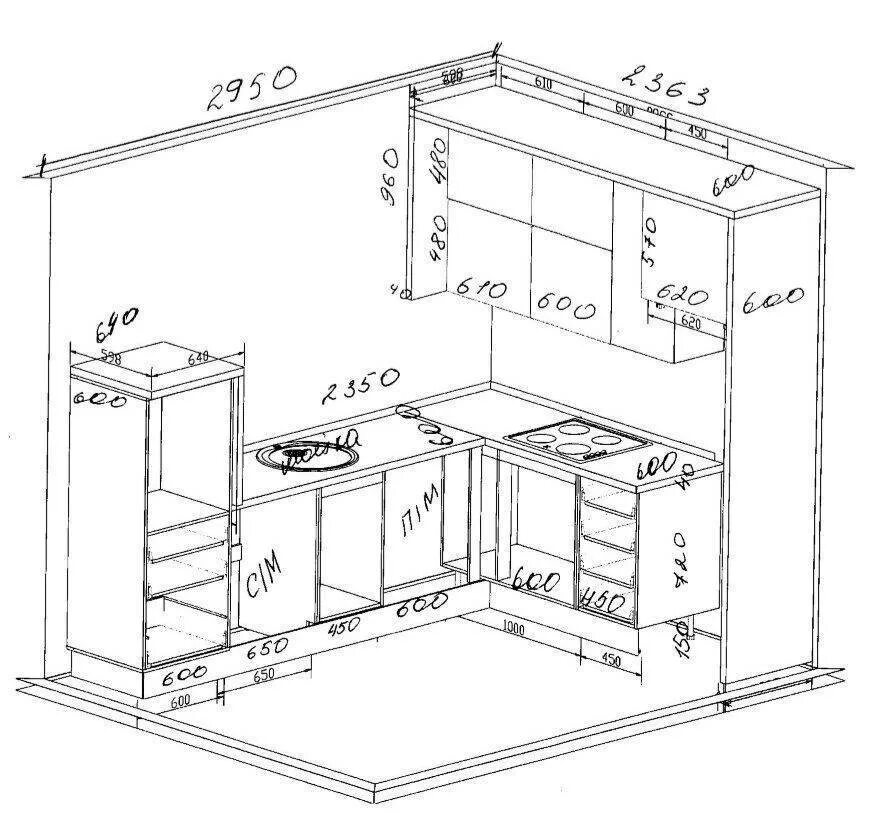 Размеры кухонного гарнитура стандарт чертеж. Свес столешницы на кухне стандарт. Рассчитать длину кухни. Рассчитать длину кухни. Чертёж кухни угловой 2.