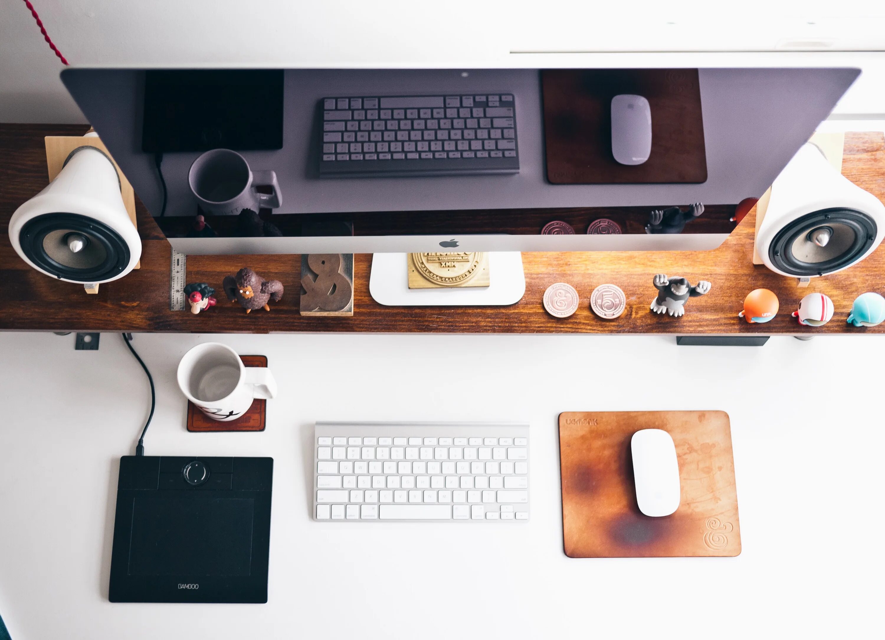 The computer is the desk