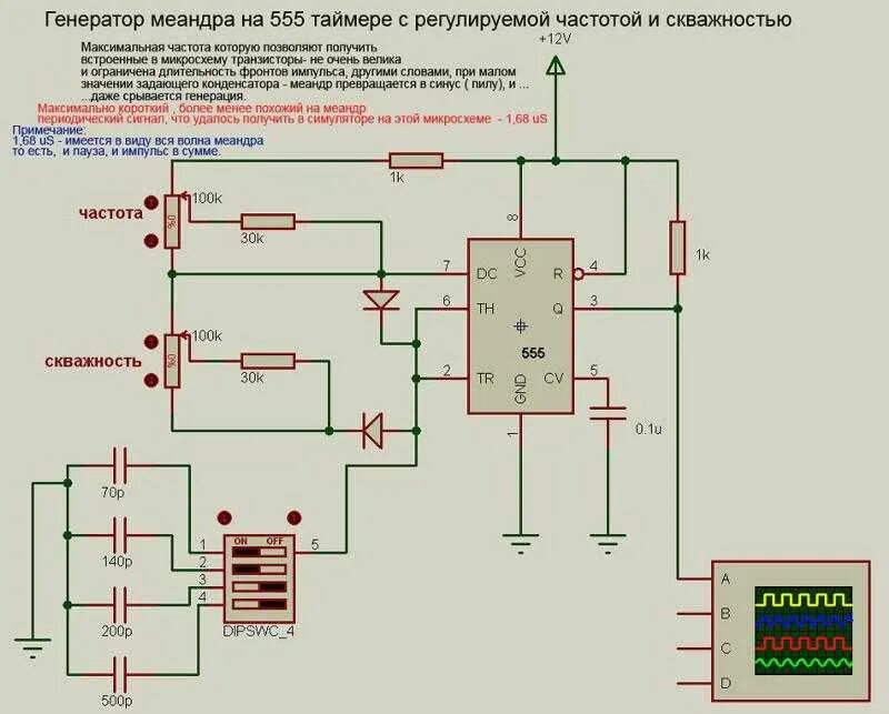 Генератор прямоугольных импульсов на ne555 с регулировкой частоты. Генератор импульсов на 555 с регулируемой скважностью. Генератор на микросхеме 555 с регулировкой частоты. Генератор частоты на ne555 с регулировкой частоты.