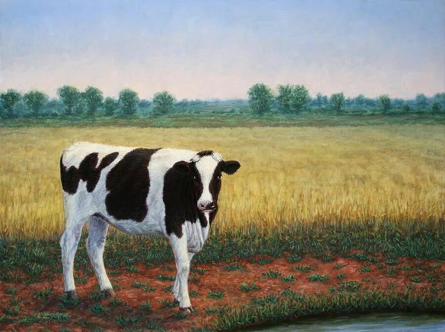 Ягодная корова. Коровы в поле. Коровы пасутся. Клубничная корова. Ягодная корова.