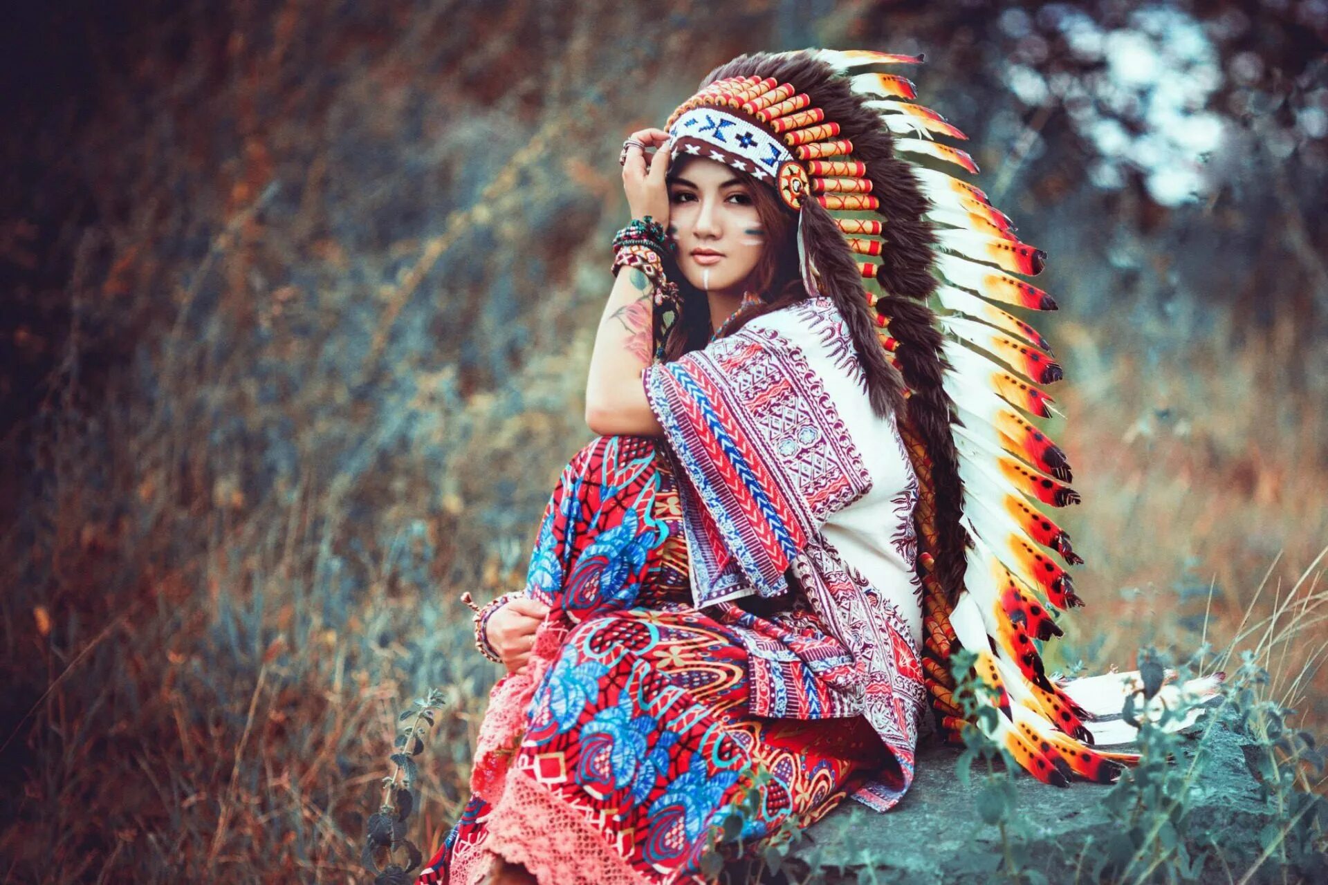 Индейский Роуч. Индейцы СКВО Северной Америки. Платье в индейском стиле. Этнические установки