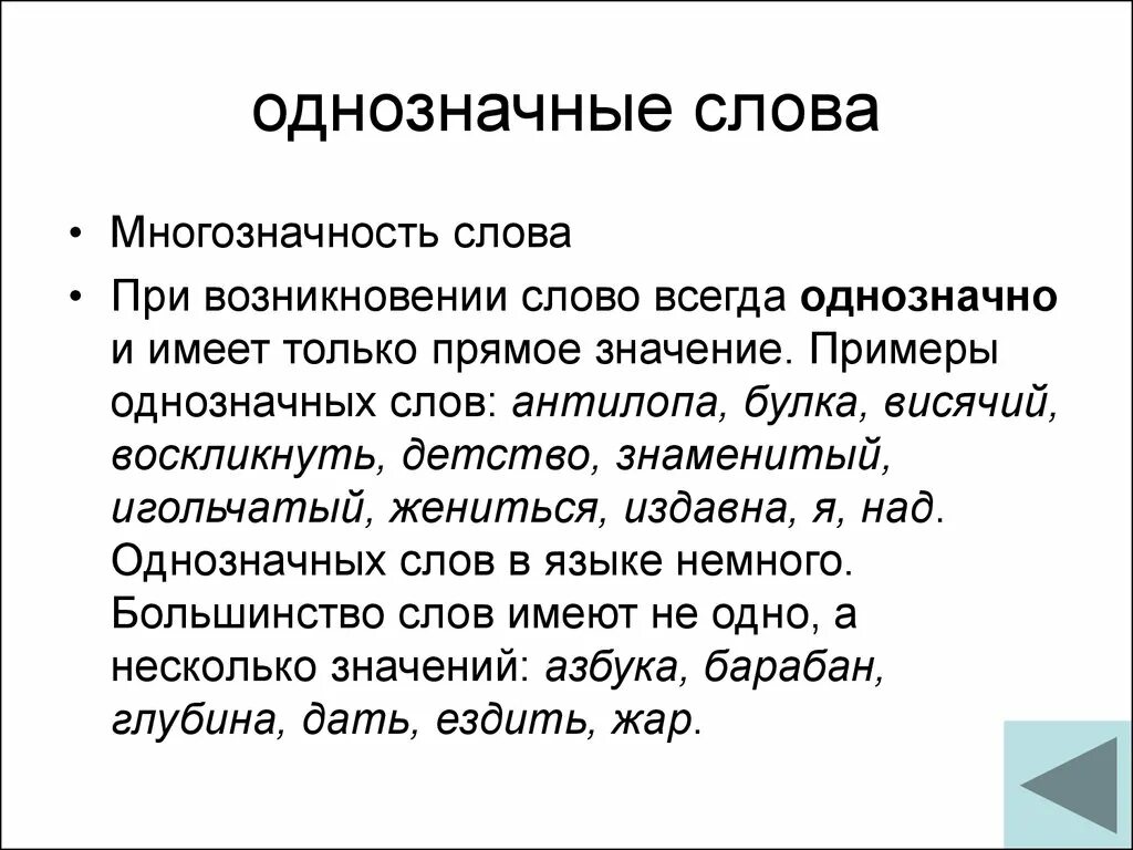 Однозначность слова