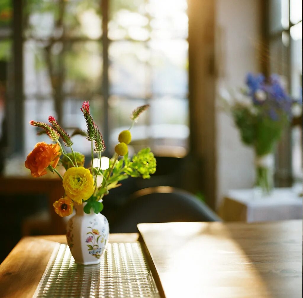 There are flowers on the table