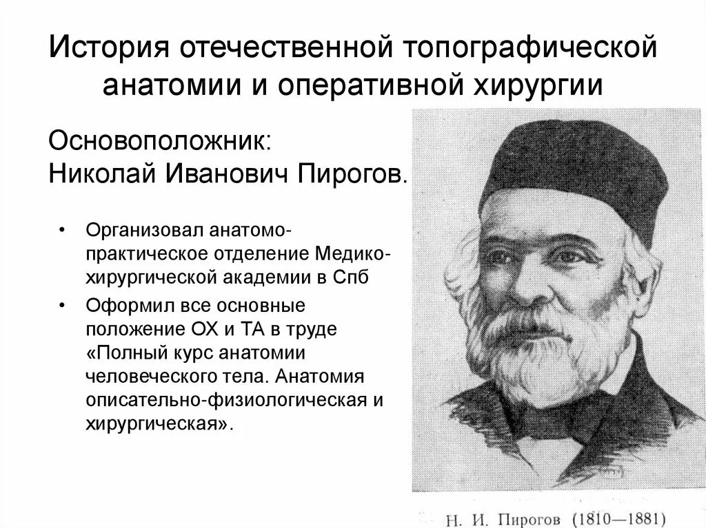 Задачи оперативной хирургии. История оперативной хирургии. пирогов основоположник топографической анатомии. история топографической анатомии и оперативной хирургии. вклад пирогова в топографическую анатомию и оперативную хирургию.