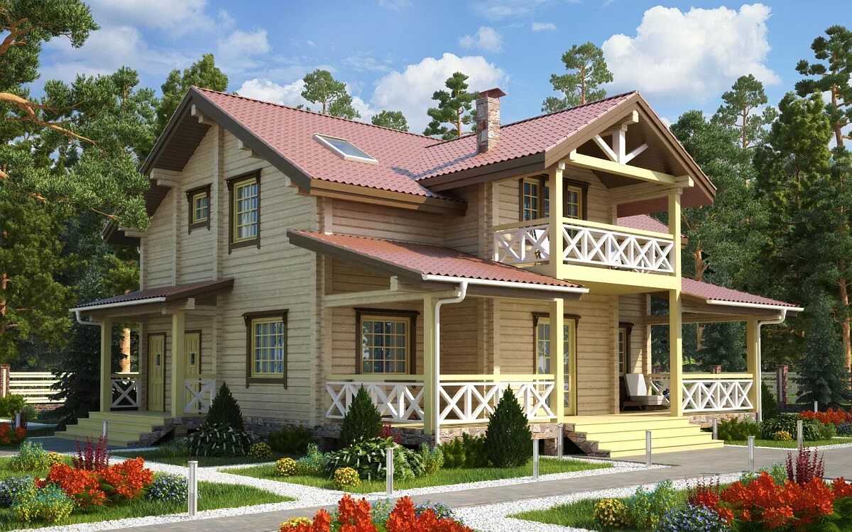 Проект деревянного дома проект 3. Деревянный дом. Дом с балконом. Двухэтажный деревянный дом. Двухэтажный деревянный коттедж.