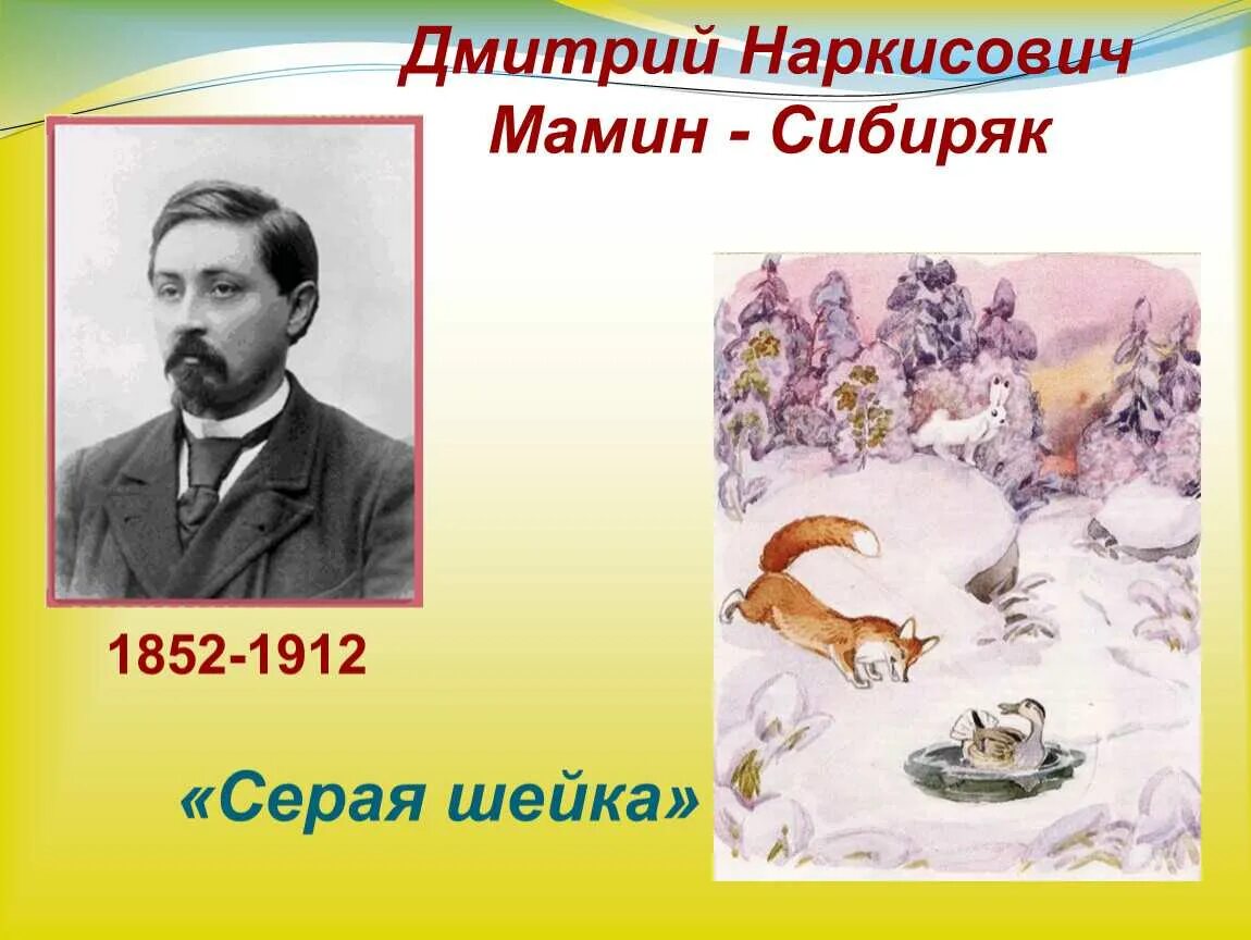 Д н мамина сибиряка презентация. Сказка д.н.мамин-Сибиряк серая шейка. Иллюстрация к д.н. мамин Сибиряк серая шейка.