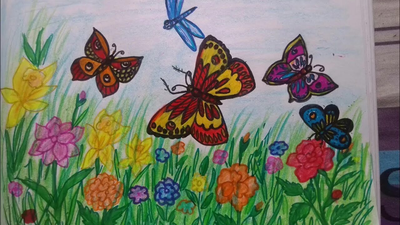 Рисунок луга 1 класс окружающий мир. Рисование бабочка в средней группе. Рисование в средней группе на тему бабочка. С детьми рисование летом бабочку. Рисование бабочки на лугу подготовительная группа.