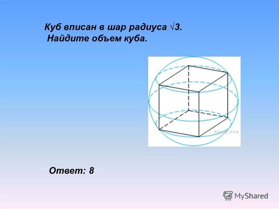 Объем куба вписанного в шар. Диагональ куба вписанного в шар. Сфера описанная около куба рисунок. Диагональ куба вписанного в шар. Куб вписан в шар.