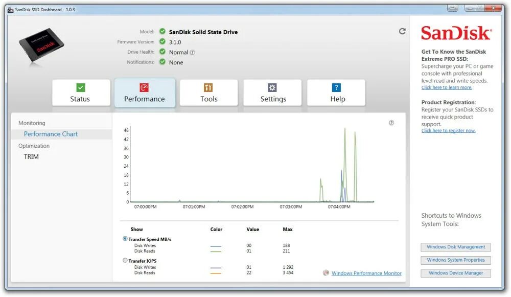 Sandisk dashboard. Sandisk ssd dashboard.