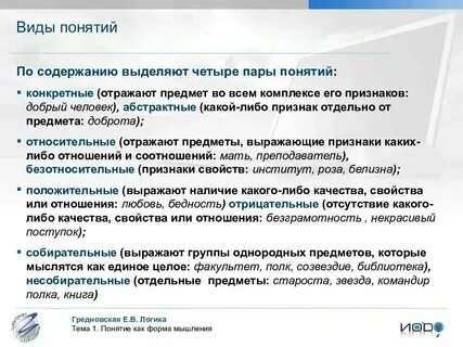 Определение и виды понятий