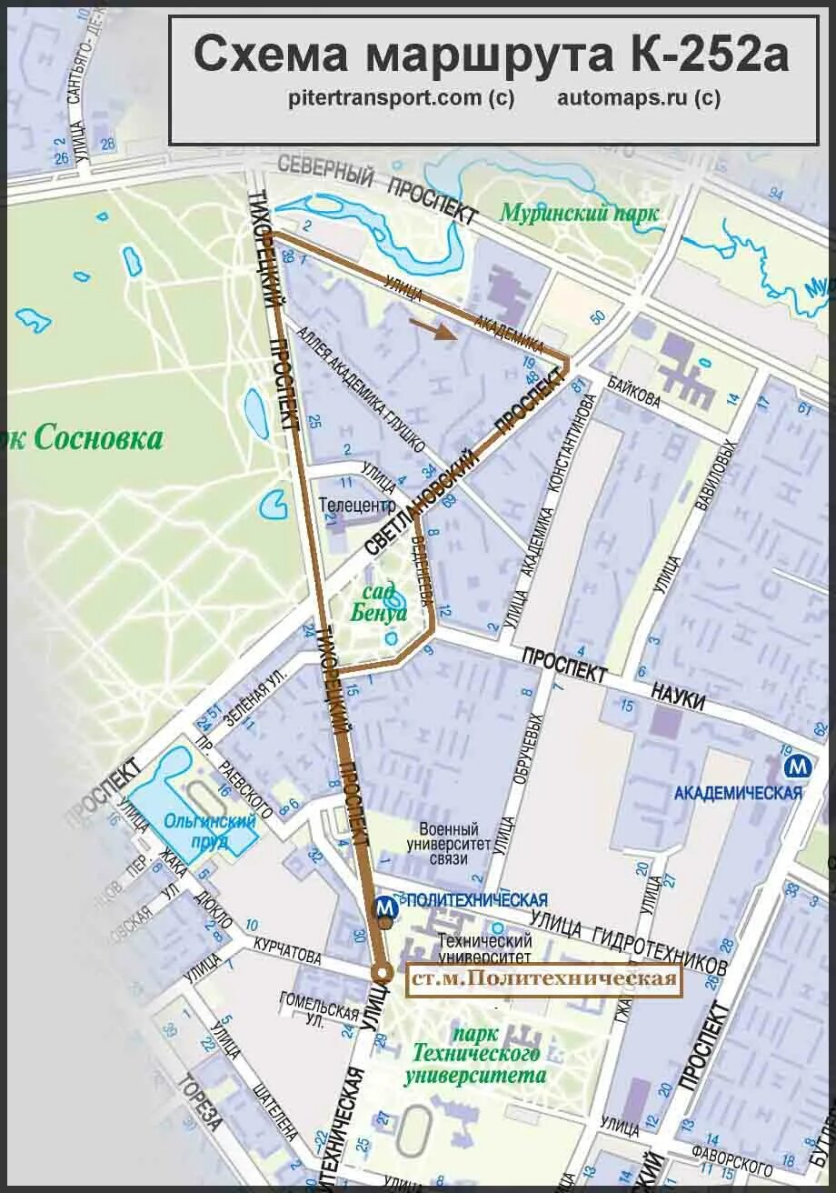 252 Автобус маршрут СПБ. Политехническая метро СПБ карта. Маршрут автобуса 252 Санкт-Петербург на карте.