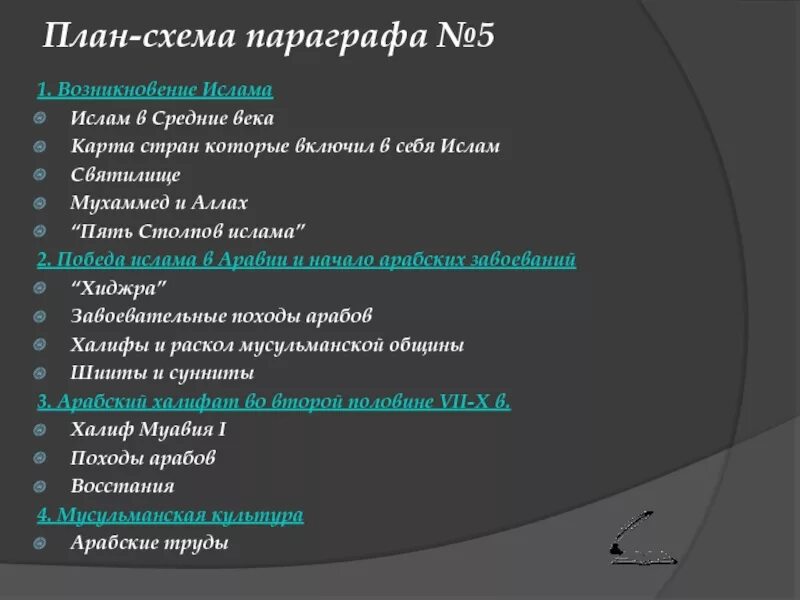 Составить сложный план по параграфу. План параграфа. План параграфа по истории. Возникновение Ислама план. Развернутый план параграфа.