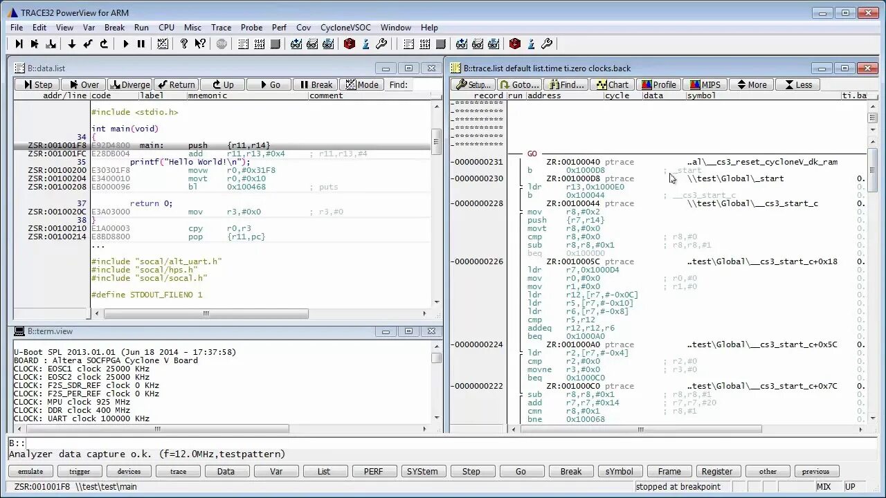 Debug trace. Trace32 debugger. trace32 call frame. logger32.