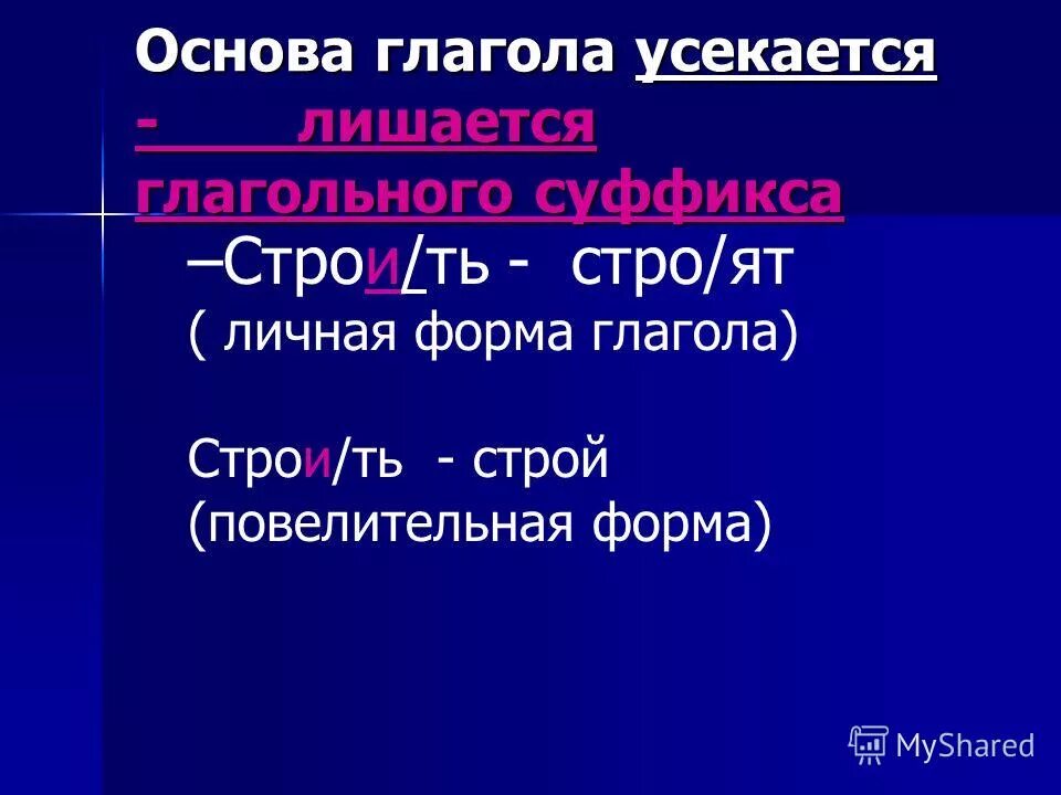 Усекается основа глагола. Формы глагола. Суффиксы повелительной формы глагола. Глагольные формы. Личные формы глагола презентация