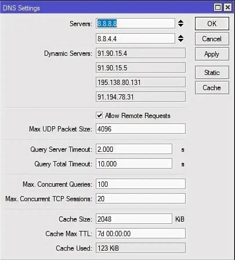 Allow remote requests. Allow remote requests. Allow remote requests. Allow remote requests. Mikrotik настройка dns allow remote requests.
