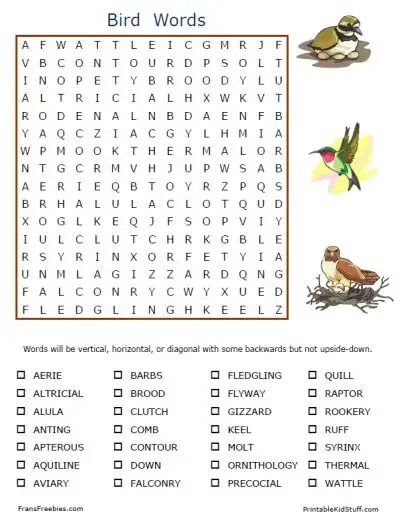 Bird Word. Birds Wordsearch. Birds Wordsearch for Kids. Кроссворд орнитология.