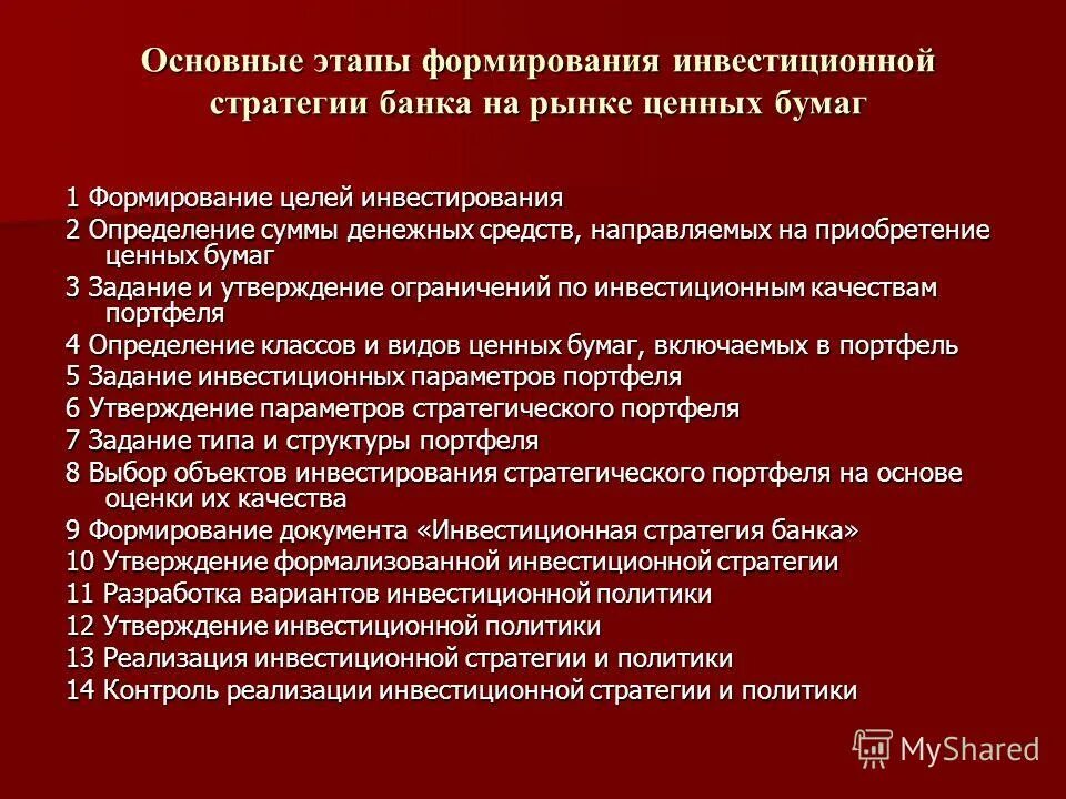 Инвестиционные операции коммерческого банка