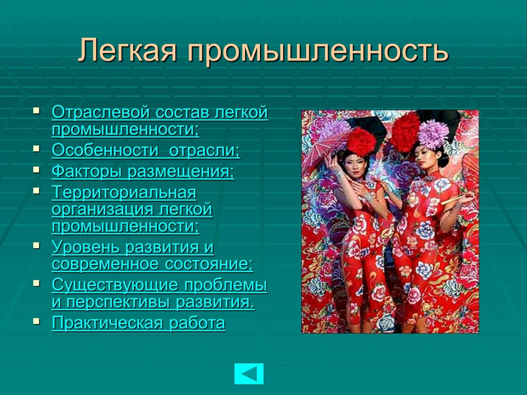 Роль легкой промышленности. Отрасли легкой промышленности. Отраслевой состав легкой промышленности. Особенности развития легкой промышленности. Классификация легкой промышленности.