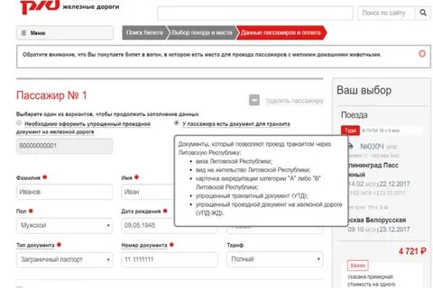 Какие документы нужны на поезд москва калининград