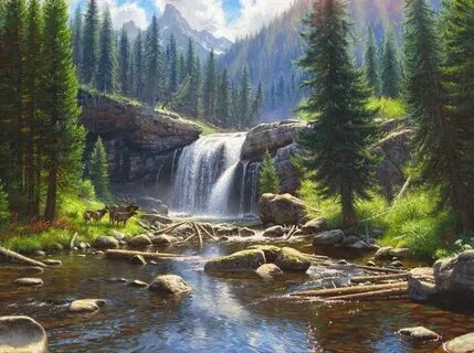 Картина водопад лес