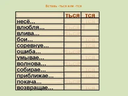 Правописание тся и ться в глаголах карточки