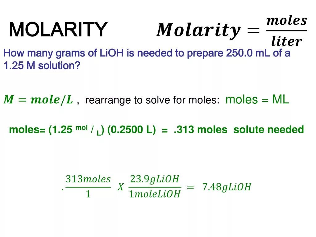 M contains. Molarity. Concentration of solution. Ml/l na MG/m2. DL/ml Mol.