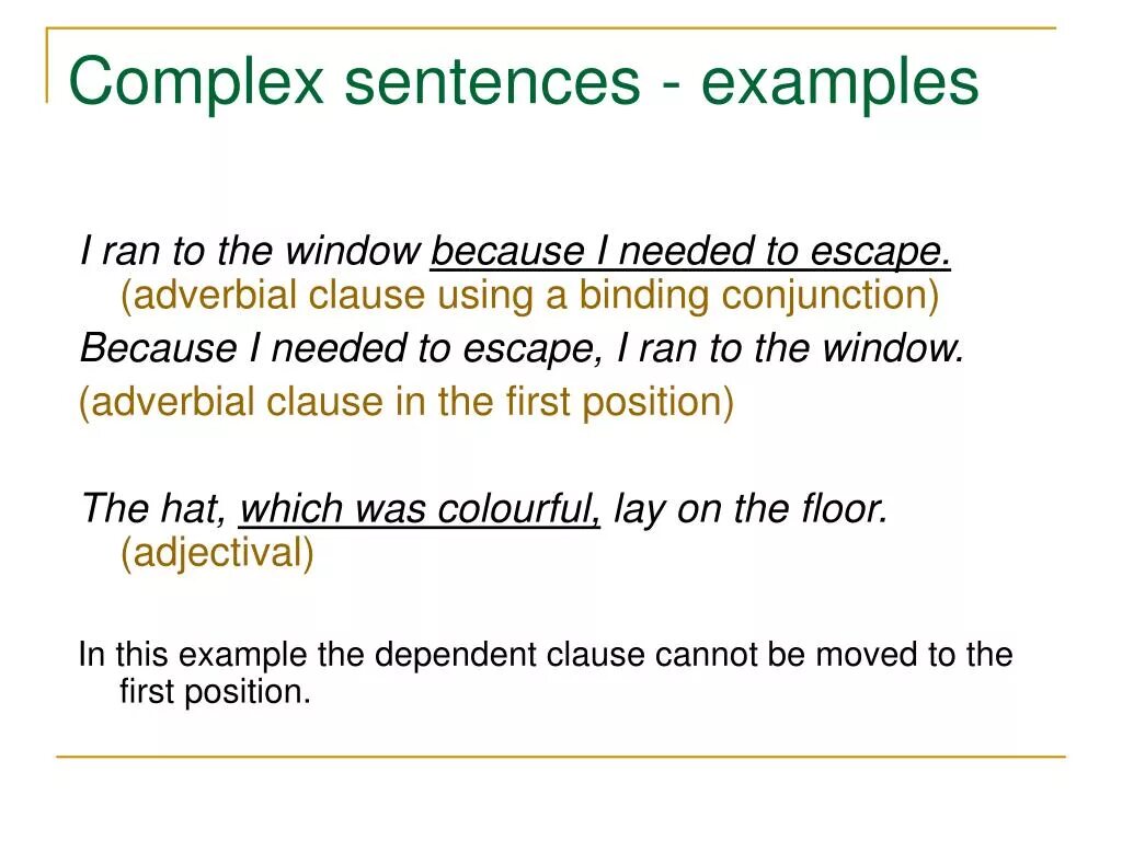 Complex sentence. Types of Complex sentences. Complex sentence examples. Complex sentence Clauses.