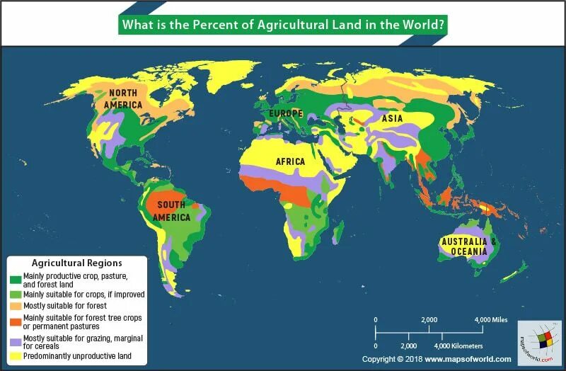 In most areas of the world. Карта «Agricultural Land». Аграрные страны на карте. World Regions. Agriculture of the World.