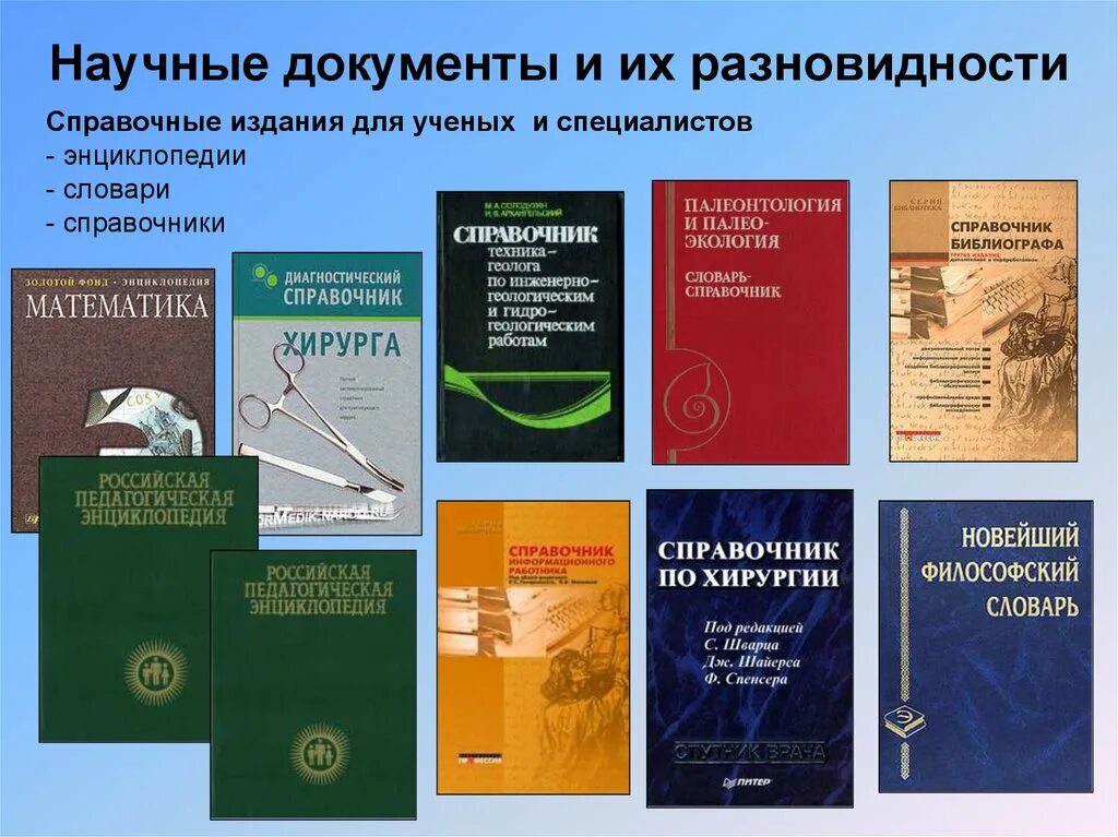 Информация о современных книжных изданиях. Научные документы. Научный документ пример. Научные документы и издания. Виды научных документов.