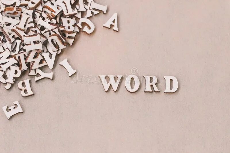 Think of a word that. Think Word. A pile of English Letters on the Table.