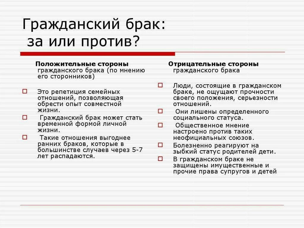 Семья гк рф. Положительные стороны гражданского брака. Плюсы и минусы гражданского брака. Минусы гражданского брака. Недостатки гражданского брака.