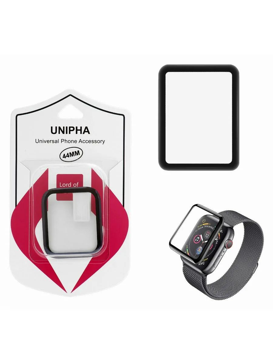 Стекло apple watch 44. Защитное стекло для Apple watch 44 мм. Unipha защитное стекло. Защитное стекло на Apple watch 5 44 mm. Гибридное защитное стекло Apple watch.