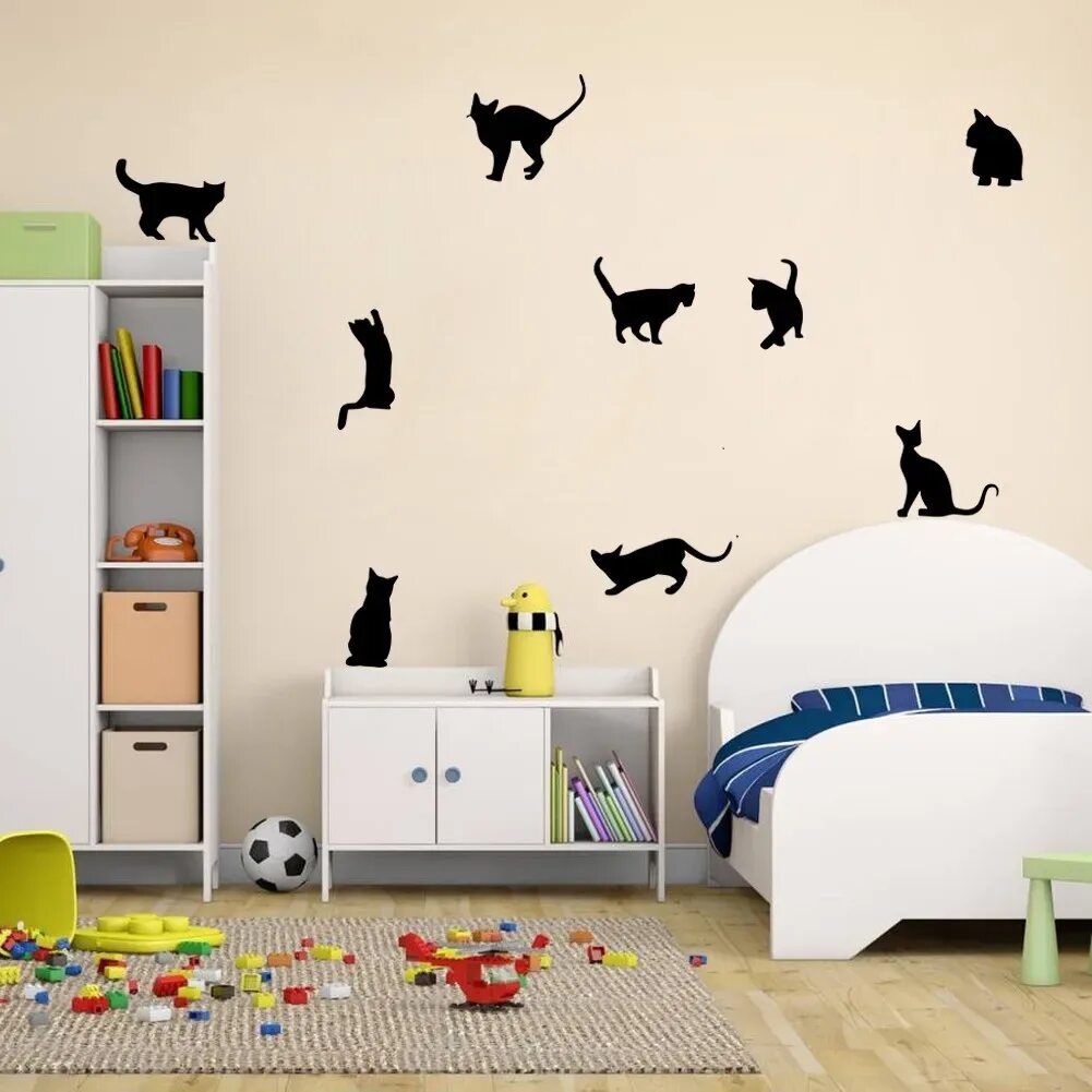 Купить кошку на стене. Наклейки на стену. Интерьерная наклейка в детскую. Декор стен в детской. Детские наклейки на стену.