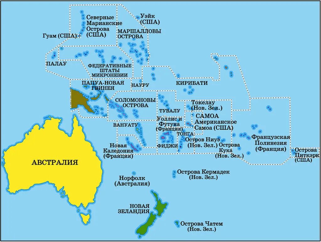 Австралия и океания территория. Государства Австралии и Океании на карте. Политическая карта Австралии и Океании со странами. География 7 класс Австралия и Океания политическая карта. Карта стран Австралии и Океании столицы и страны.