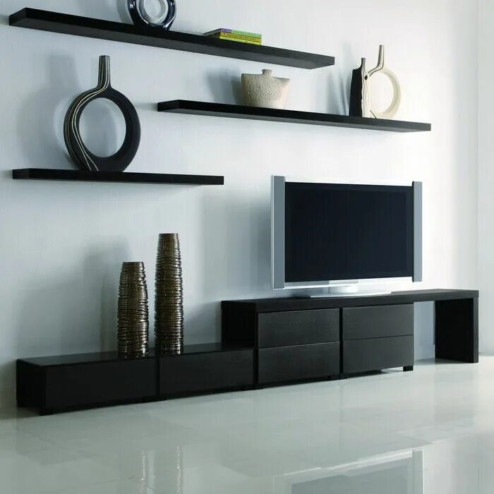 TV storage wall in white gloss open shelving Google Search (With images) Tv st