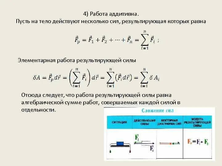 Работа результирующей силы. Результирующая сила. Работа результирующей силы и кинетическая энергия. Результирующая сила формула. Если на тело действует несколько сил