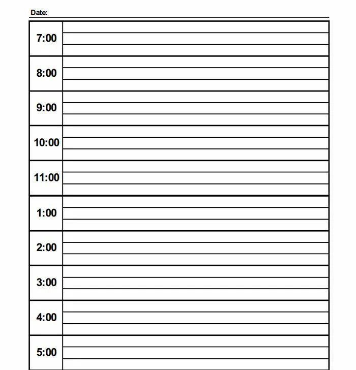 Daily calendar. Blank daily schedule printable.