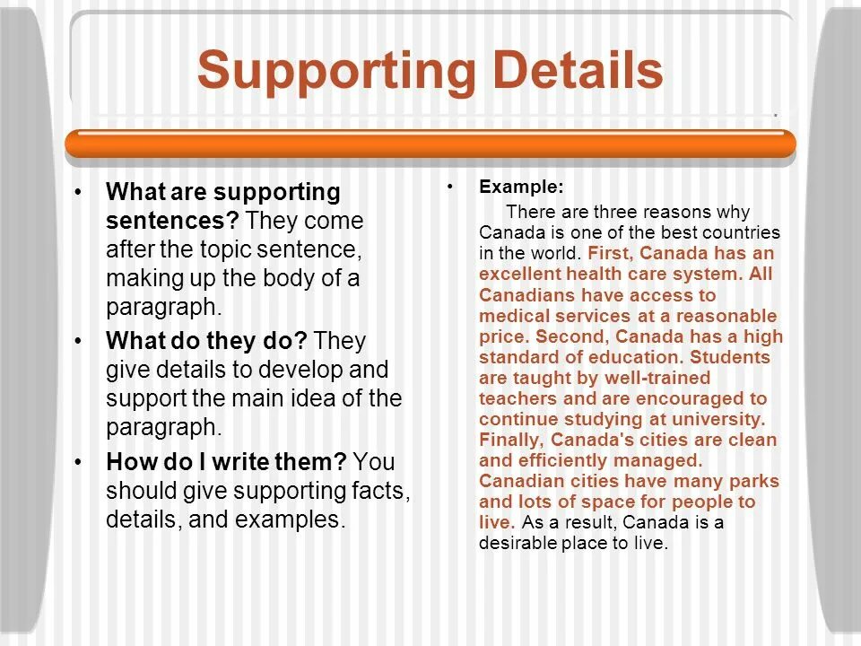 Main topics. Supporting примеры. Supporting sentences. Supporting sentences example. What is the supporting details.