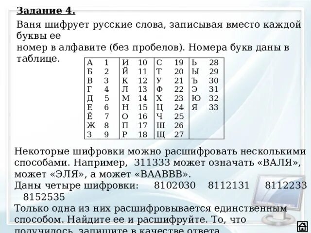 Вместо каждой буквы слова фокусник. Ваня шифрует русские слова записывая вместо каждой буквы её код. Номера букв. 12 Задание ОГЭ Информатика.