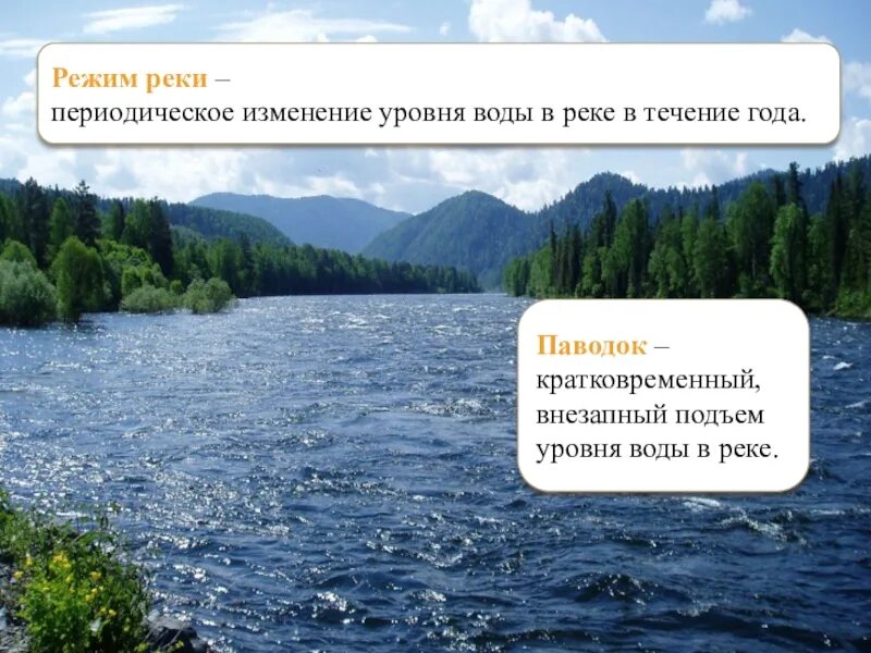 Ежегодное длительное повышение уровня воды в реке. Внезапный подъем уровня воды в реке. Кратковременный подъем уровня реки. Внезапный кратковременный подъем уровня воды в реке. Внезапный подъем уровня.